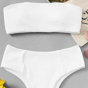 Shirred Bandeau Solid Bikini Set